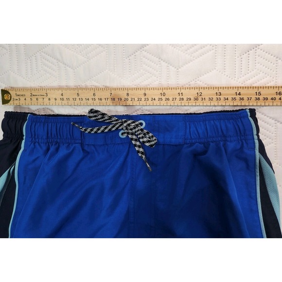 Nike Swim Trunks Mens tri-color blue Shorts Drawstrings Embroidered Swoosh M - Picture 9 of 12